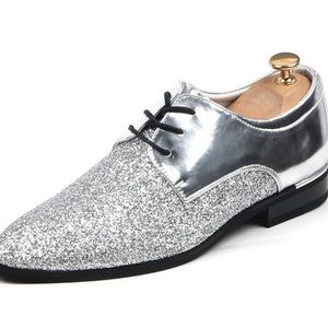 Mens Chunrun Pointy Toe Silver Shoes LaceUp Party Formal Wedding Prom EU 43 US 7